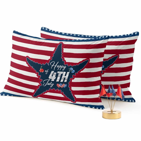 2 Pack Outdoor Waterproof Throw Pillows,4th of July American Star Decorative Rectangle Pillow Case Patio Pillows for Chair Couch Sofa 20x12in