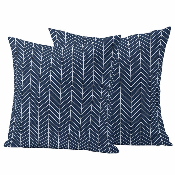 2 Pack Outdoor Waterproof Throw Pillows, Abstract Blue White Chevron Texture Decorative Square Pillow Case Patio Pillows for Chair Couch Sofa 16x16in