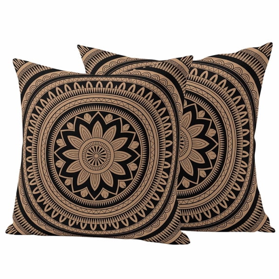 2 Pack Outdoor Waterproof Throw Pillow Covers,Abstract Brown Flowers Decorative Square Pillow Case Patio Pillowcases for Chair Couch Sofa 16x16in