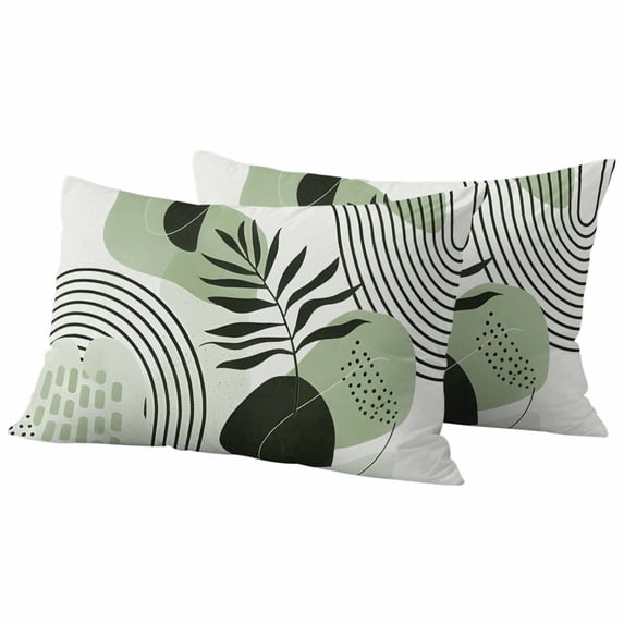 2 Pack Outdoor Waterproof Throw Pillow Covers,Abstract Mid Century Green Color Block Decorative Patio Pillowcases for Chair Couch Sofa 20x12in