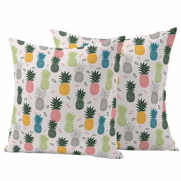 2 Pack Outdoor Waterproof Throw Pillow Covers,Abstract Summer Pineapple Decorative Square Pillow Case Patio Pillowcases for Chair Couch Sofa 16x16in