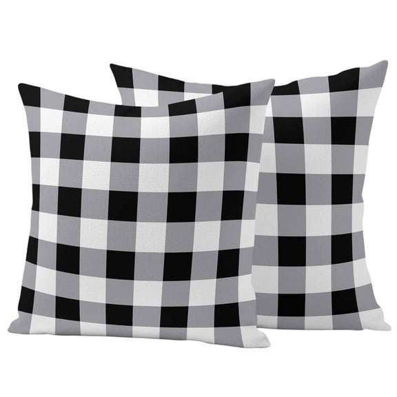 2 Pack Outdoor Waterproof Throw Pillow Covers,Black White Buffalo Plaid Decorative Square Pillow Case Patio Pillowcases for Chair Couch Sofa 16x16in