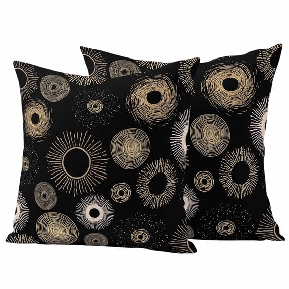 2 Pack Outdoor Waterproof Throw Pillow Covers,Boho Gold Line Circle Decorative Square Pillow Case Patio Pillowcases for Chair Couch Sofa 16x16in