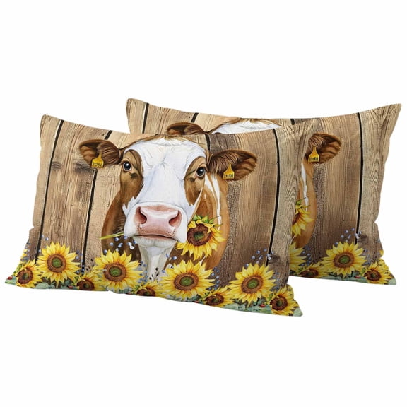 2 Pack Outdoor Waterproof Throw Pillow Covers,Farm Cow Sunflower Decorative Rectangle Pillow Case Patio Pillowcases for Chair Couch Sofa 20x12in