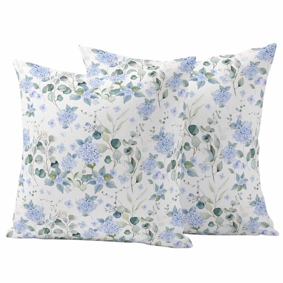 2 Pack Outdoor Waterproof Throw Pillow Covers,Farm Hydrangea Flower Blue Decorative Square Pillow Case Patio Pillowcases for Chair Couch Sofa 16x16in