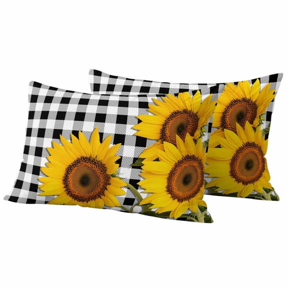 2 Pack Outdoor Waterproof Throw Pillow Covers,Farm Sunflower Decorative Rectangle Pillow Case Patio Pillowcases for Chair Couch Sofa 20x12in