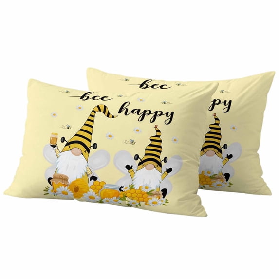 2 Pack Outdoor Waterproof Throw Pillows, Farmhouse Gnome Honey Bee Decorative Rectangle Pillow Case Patio Pillows for Chair Couch Sofa 20x12in