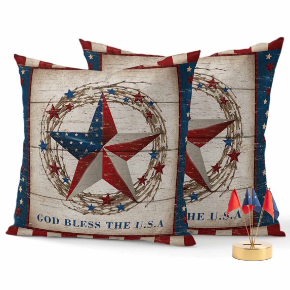 2 Pack Outdoor Waterproof Throw Pillow Covers,Farmhouse Rural Star Vine Wreath Decorative Square Patio Pillowcases for Chair Couch Sofa 18x18in
