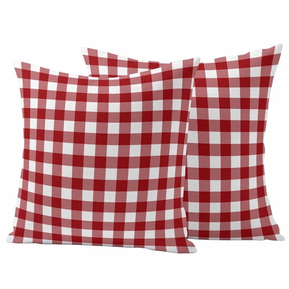 2 Pack Outdoor Waterproof Throw Pillows, Farmhsoue Christmas Red White Buffalo Check Decorative Square Pillow Case Patio Pillows for Chair Couch Sofa 16x16in
