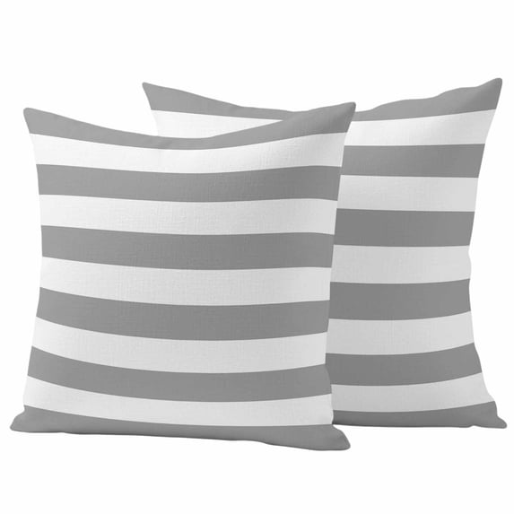 2 Pack Outdoor Waterproof Throw Pillow Covers,Gray White Horizontal Striped Decorative Square Patio Pillowcases for Chair Couch Sofa 18x18in
