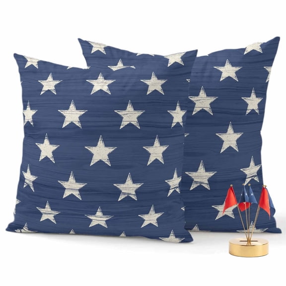 2 Pack Outdoor Waterproof Throw Pillow Covers,Memorial Day Patriotic Star White Blue Decorative Square Patio Pillowcases for Chair Couch Sofa 16x16in