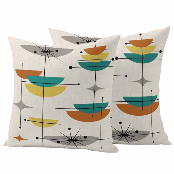 2 Pack Outdoor Waterproof Throw Pillow Covers,Mid Century Orange Abstract Geometric Decorative Square Pillow Case Patio Pillowcases for Chair Couch Sofa 16x16in