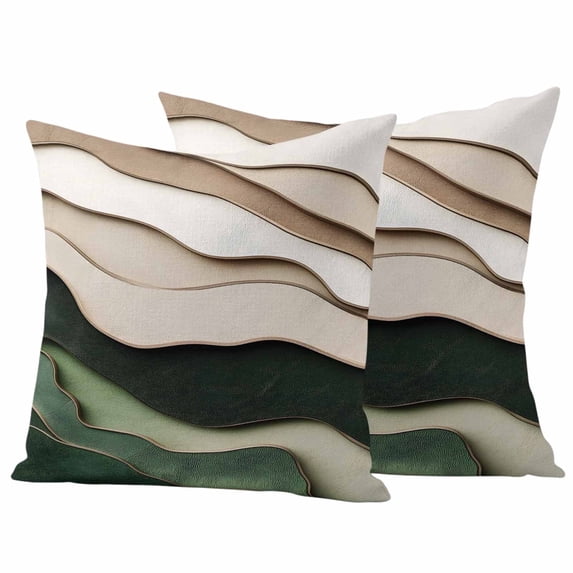 2 Pack Outdoor Waterproof Throw Pillow Covers,Modern Khaki Green Wave Texture Decorative Square Patio Pillowcases for Chair Couch Sofa 16x16in