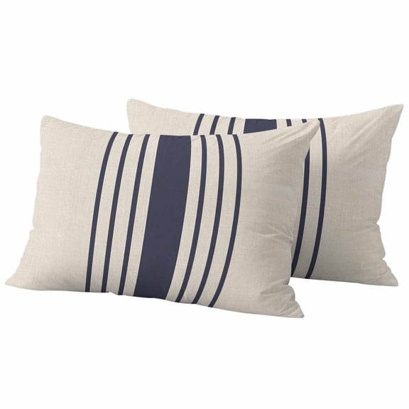 2 Pack Outdoor Waterproof Throw Pillow Covers,Modern Navy Blue White Stripe Decorative Rectangle Patio Pillowcases for Chair Couch Sofa 20x12in