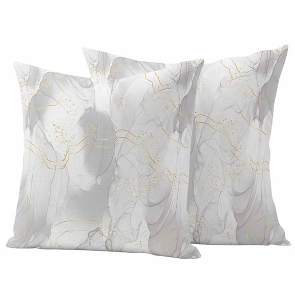 2 Pack Outdoor Waterproof Throw Pillows, Natural White Grey Marble Stone Decorative Square Pillow Case Patio Pillows for Chair Couch Sofa 16x16in