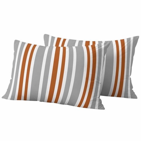 2 Pack Outdoor Waterproof Throw Pillow Covers,Orange Grey Vertical Stripe Decorative Rectangle Patio Pillowcases for Chair Couch Sofa 20x12in