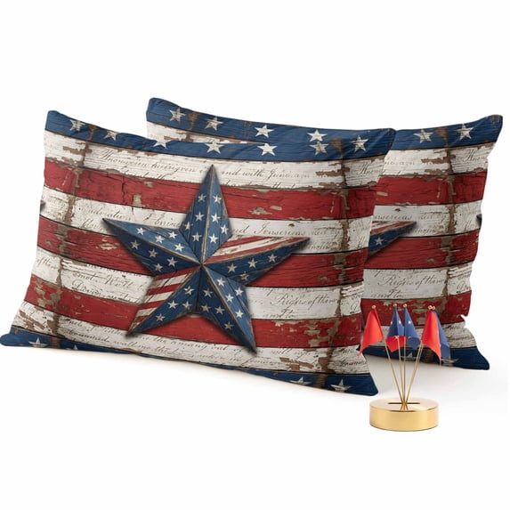 2 Pack Outdoor Waterproof Throw Pillows,Retro USA Flag Wood Texture Decorative Rectangle Pillow Case Patio Pillows for Chair Couch Sofa 20x12in