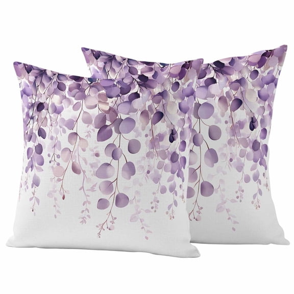 2 Pack Outdoor Waterproof Throw Pillow Covers,Rustic Purple Gradient Leaf Decorative Square Pillow Case Patio Pillowcases for Chair Couch Sofa 16x16in
