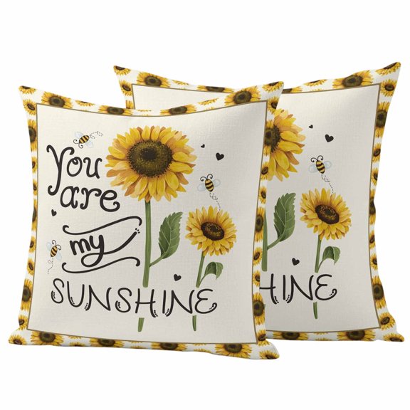 2 Pack Outdoor Waterproof Throw Pillow Covers,SUNSHINE Sunflower Quotes Decorative Square Pillow Case Patio Pillowcases for Chair Couch Sofa 18x18in