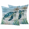 thumbnail image 1 of 2 Pack Outdoor Waterproof Throw Pillow Covers,Sea Turtle Seagrass Starfish Decorative Square Patio Pillowcases for Chair Couch Sofa 16x16in, 1 of 9
