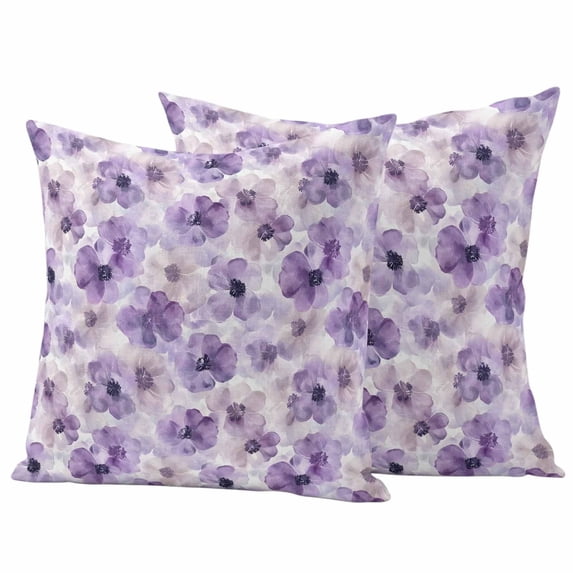 2 Pack Outdoor Waterproof Throw Pillow Covers,Spring Watercolor Purple Flower Decorative Square Patio Pillowcases for Chair Couch Sofa 16x16in