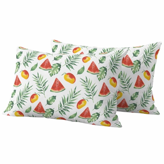 2 Pack Outdoor Waterproof Throw Pillow Covers,Summer Watermelon Mango Decorative Rectangle Pillow Case Patio Pillowcases for Chair Couch Sofa 20x12in