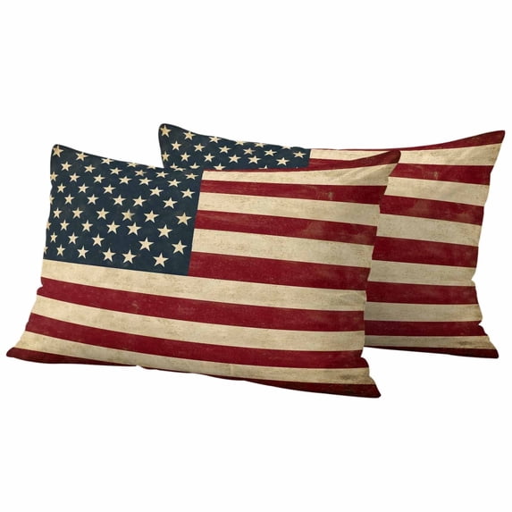 2 Pack Outdoor Waterproof Throw Pillows, USA Flag Stars and Stripes Decorative Rectangle Pillow Case Patio Pillows for Chair Couch Sofa 20x12in