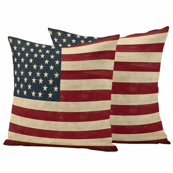 2 Pack Outdoor Waterproof Throw Pillows, USA Flag Stars and Stripes Decorative Square Pillow Case Patio Pillows for Chair Couch Sofa 18x18in