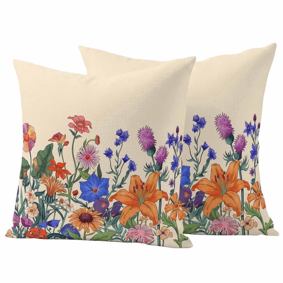 2 Pack Outdoor Waterproof Throw Pillow Covers,Watercolor Flower Tropical Plant Decorative Square Patio Pillowcases for Chair Couch Sofa 16x16in