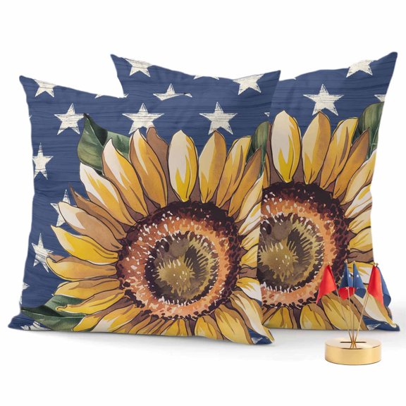2 Pack Outdoor Waterproof Throw Pillows,Watercolor Sunflower Stars on Blue Decorative Square Pillow Case Patio Pillows for Chair Couch Sofa 16x16in
