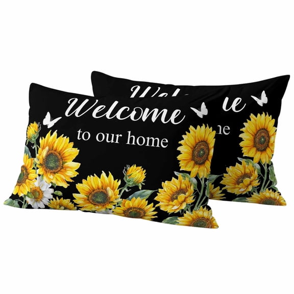 2 Pack Outdoor Waterproof Throw Pillow Covers,Welcome Home Sunflower Funny Words Decorative Rectangle Pillow Case Patio Pillowcases for Chair Couch Sofa 20x12in