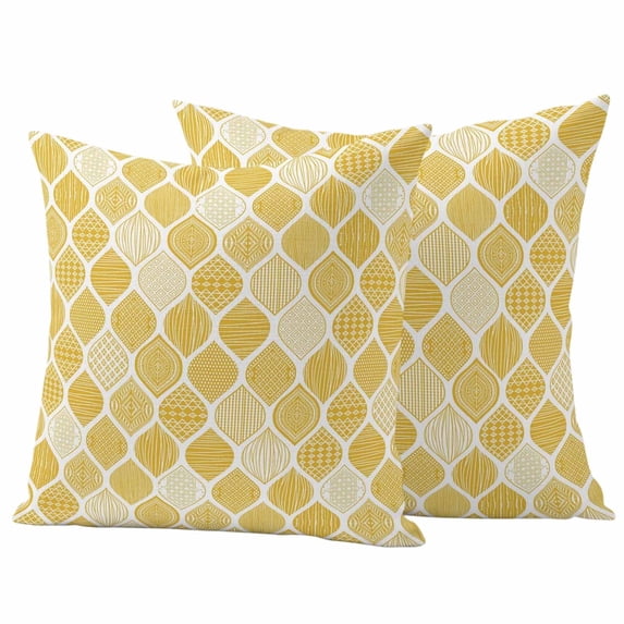 2 Pack Outdoor Waterproof Throw Pillow Covers,Yellow Bohemian Geometric Texture Decorative Square Patio Pillowcases for Chair Couch Sofa 16x16in