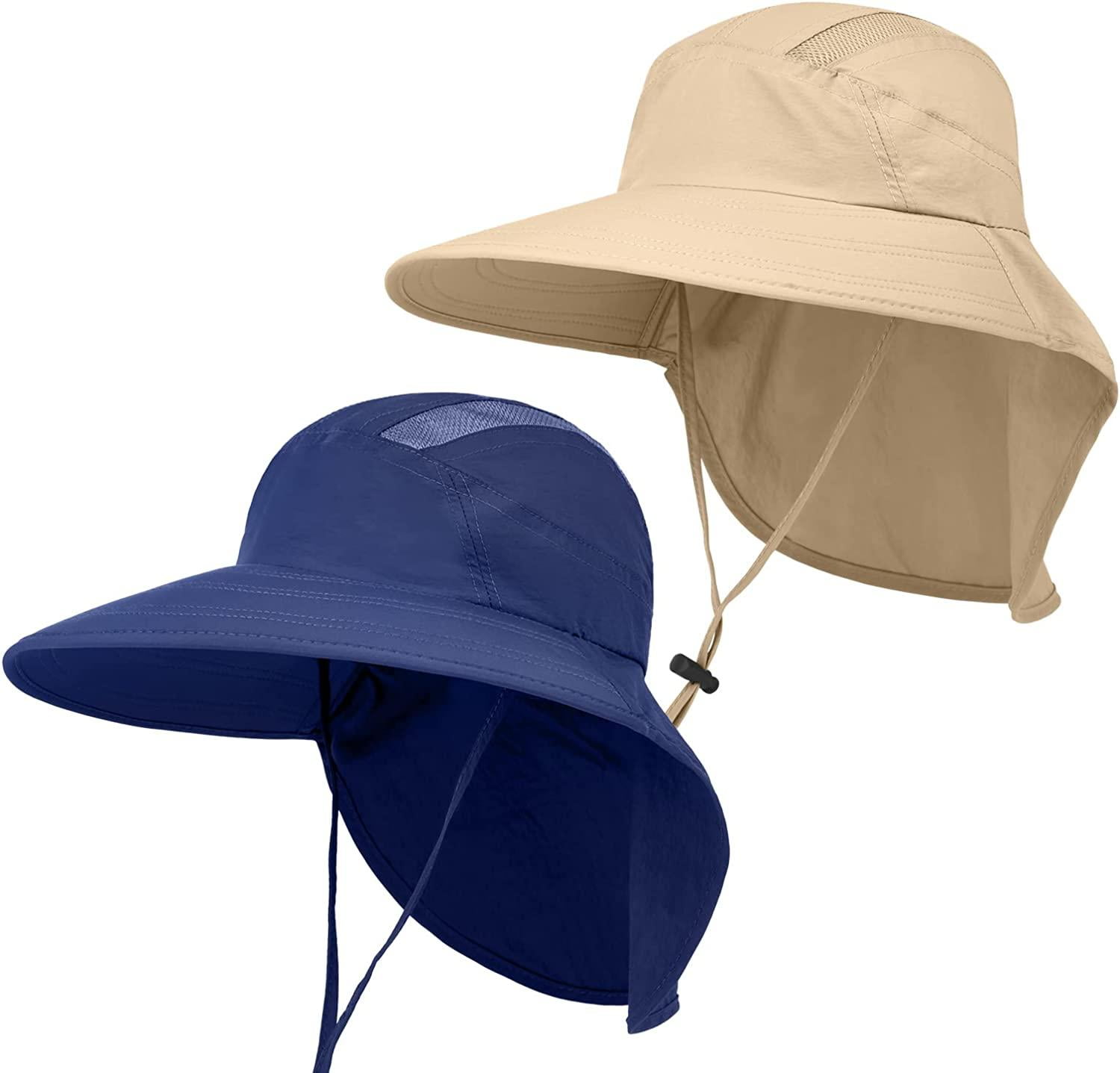 2 Pack Outdoor Wide Brim UPF50+ Sun Hat with Neck Flap for Men Women ...