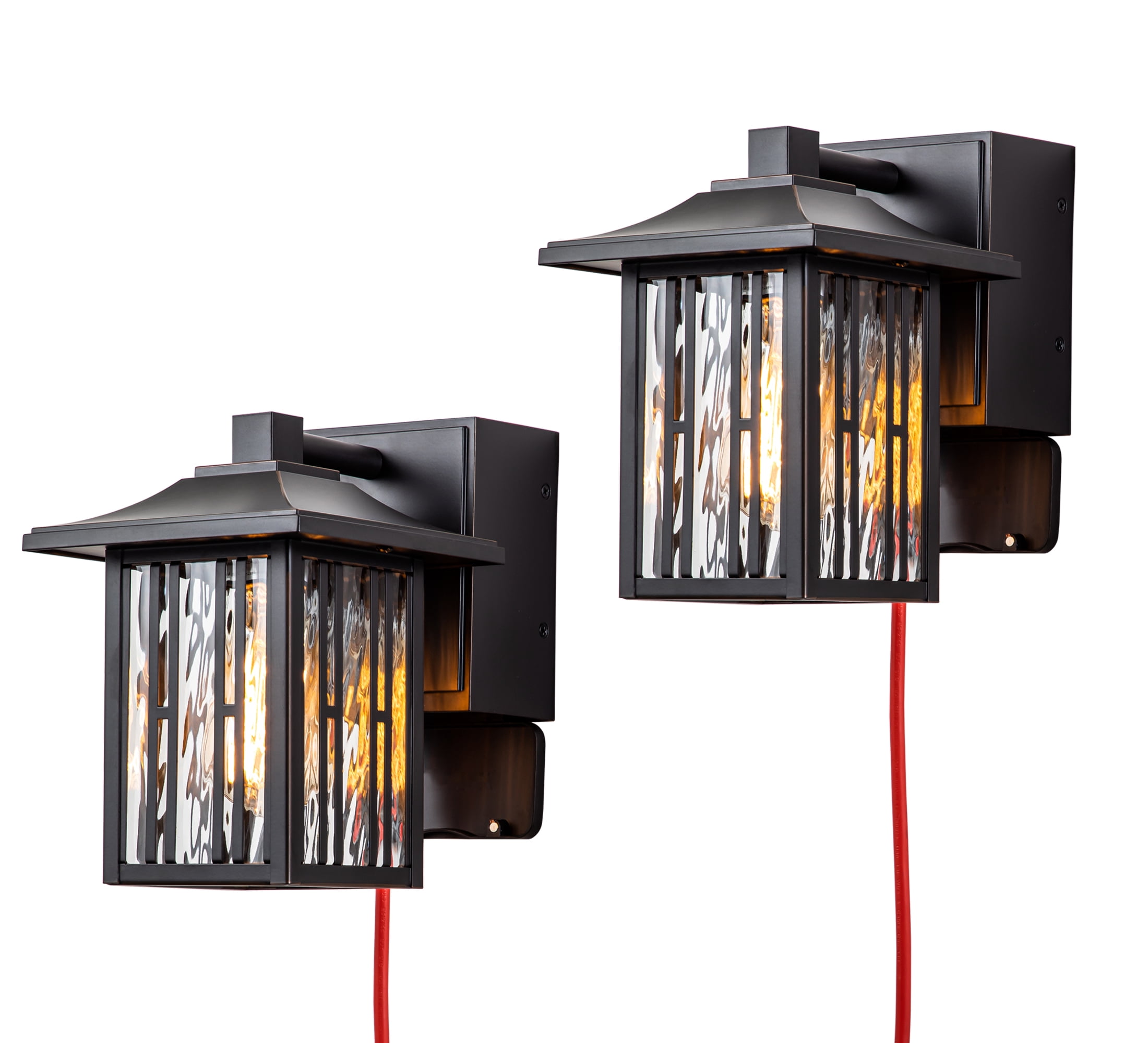 2-Pack Outdoor wall light with GFCI outlet with Water Glass
