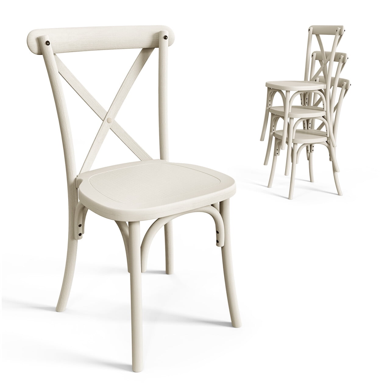 2-Pack Outdoors Stackable Chair, White Minimalism Accent Chairs with X-Shaped Back, 16.9-Inch Wide Chair for Dining Room, Garden, Yard, Patio