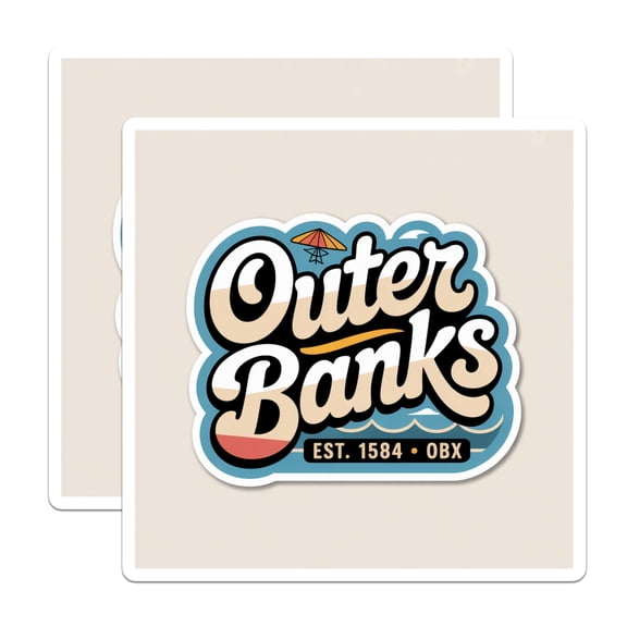 (2 Pack) Outer Banks Stickers - OBX Beach Vacation - North Carolina Souvenir - 5" On Longest Side - Sticks to Smooth Flat Surfaces - Made in USA - BMCS18249