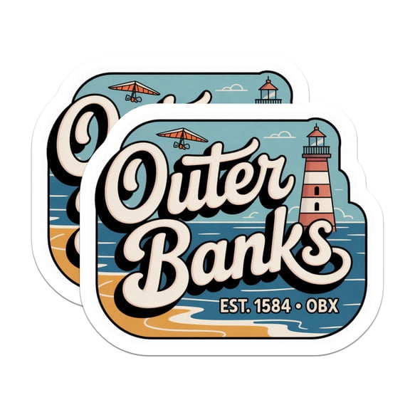 (2 Pack) Outer Banks Stickers - OBX Lighthouse - Hang Gliding North Carolina Vacation - 5" On Longest Side - Sticks to Smooth Flat Surfaces - Made in USA - BMCS17456