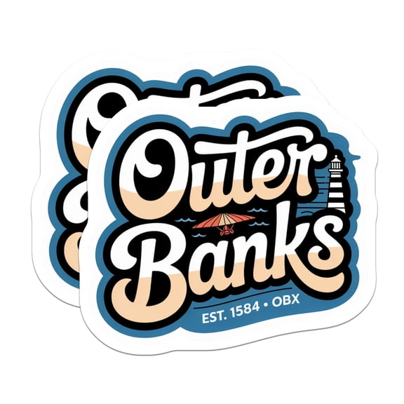 (2 Pack) Outer Banks Stickers - OBX North Carolina - Beach Vacation Decals - 5" On Longest Side - Sticks to Smooth Flat Surfaces - Made in USA - BMCS18356