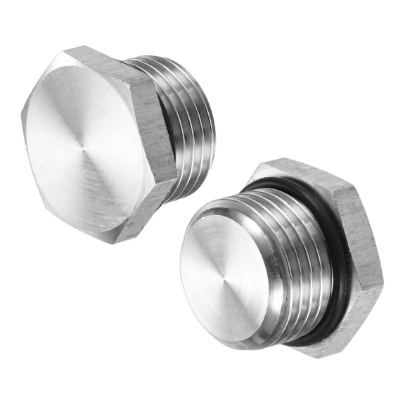2-Pack Outer Hex Head Thread Pipe Plug Fitting, 1/2 NPT Male 304 Stainless Steel Solid Thread Bung Plug with Sealing Ring