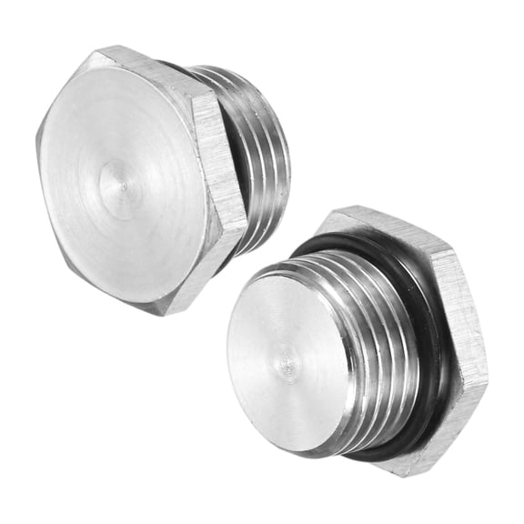 2-Pack Outer Hex Head Thread Pipe Plug Fitting, 3/8 NPT Male 304 Stainless Steel Solid Thread Bung Plug with Sealing Ring