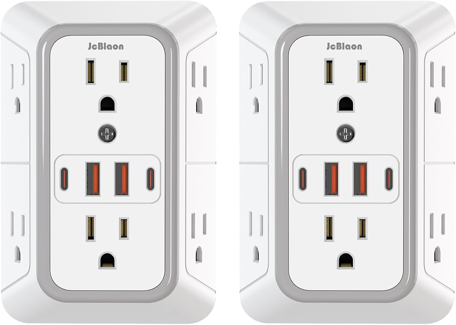 2 Pack Outlet Extender Sur Protector, 6 Outlet Splitter with 4 USB Outlet (2 USB A,2 USB C), 3Sided Power Strip with Adapter Spaced Outlets for Home, Office, Travel(White)