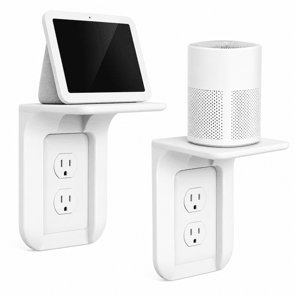 2-Pack Outlet Shelf Wall Organizer with Cable Management, White ABS