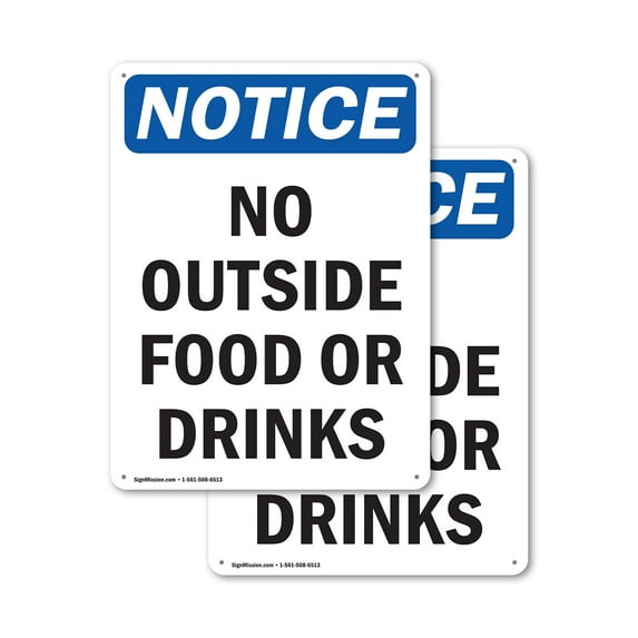 (2 Pack) No Outside Food Or Drinks OSHA Notice Sign 12 Inch X 18 Inch Plastic Sign, Weather Resistant, UV Protected for Workplace, Business, and Construction Site, Made in the USA