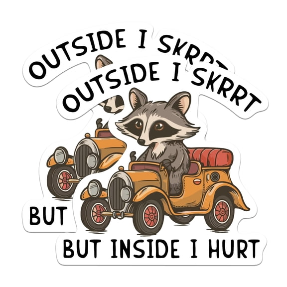 (2 Pack) Outside I Skrrt But Inside I Hurt Magnets - Funny Gen Z Meme - Millennial Humor - 5" On Longest Side - Premium Magnet - for Cars, Refrigerators, Toolboxes - Made in USA - MAG1188