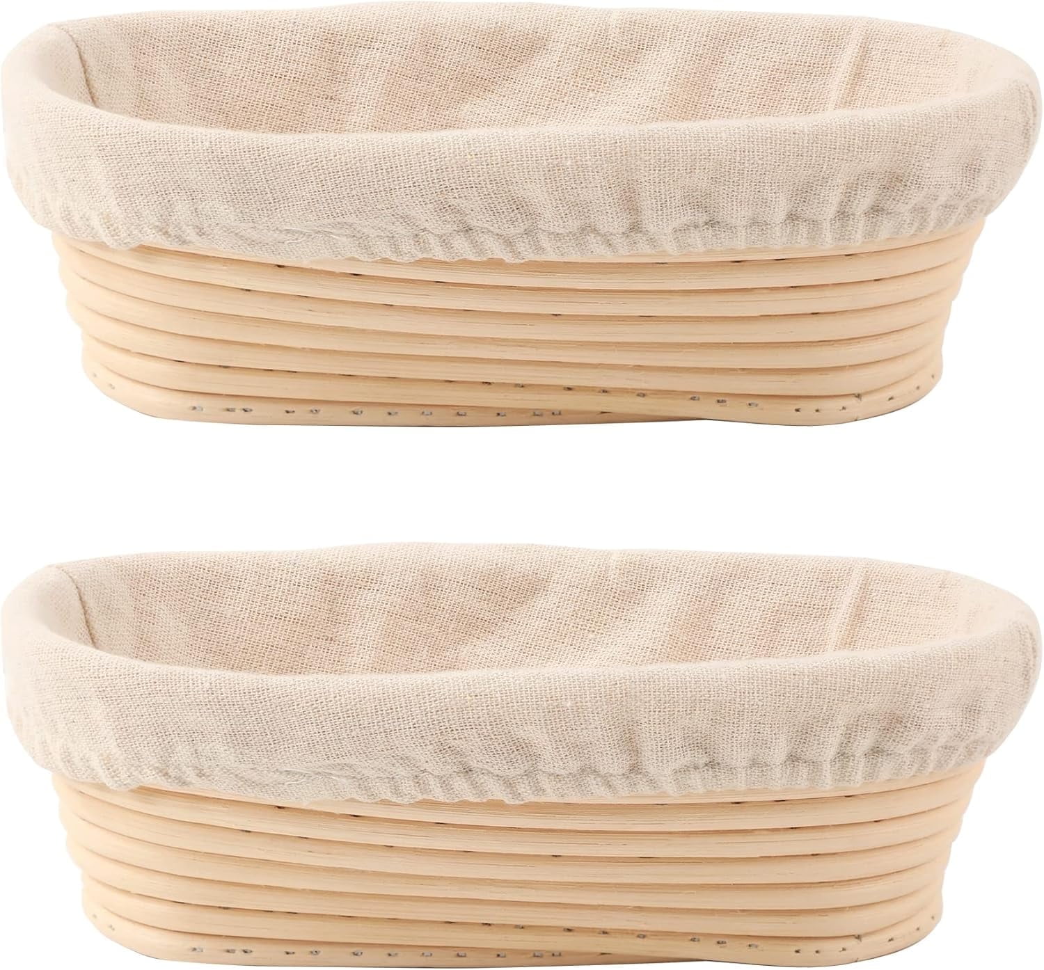 2 Pack Oval Bread Proofing Basket,Sourdough Proofing Basket,Basket Bread Baking Bowl with Linen Liner Cloth for Professional & Home Bakers,10 Inch