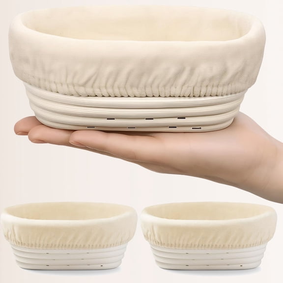 2 Pack Oval Bread Proofing Baskets with Liners 6.5 * 4.7 Inch Banneton Baskets Dough Proofing Bowls for Home Sourdough Bread Baking Supplies