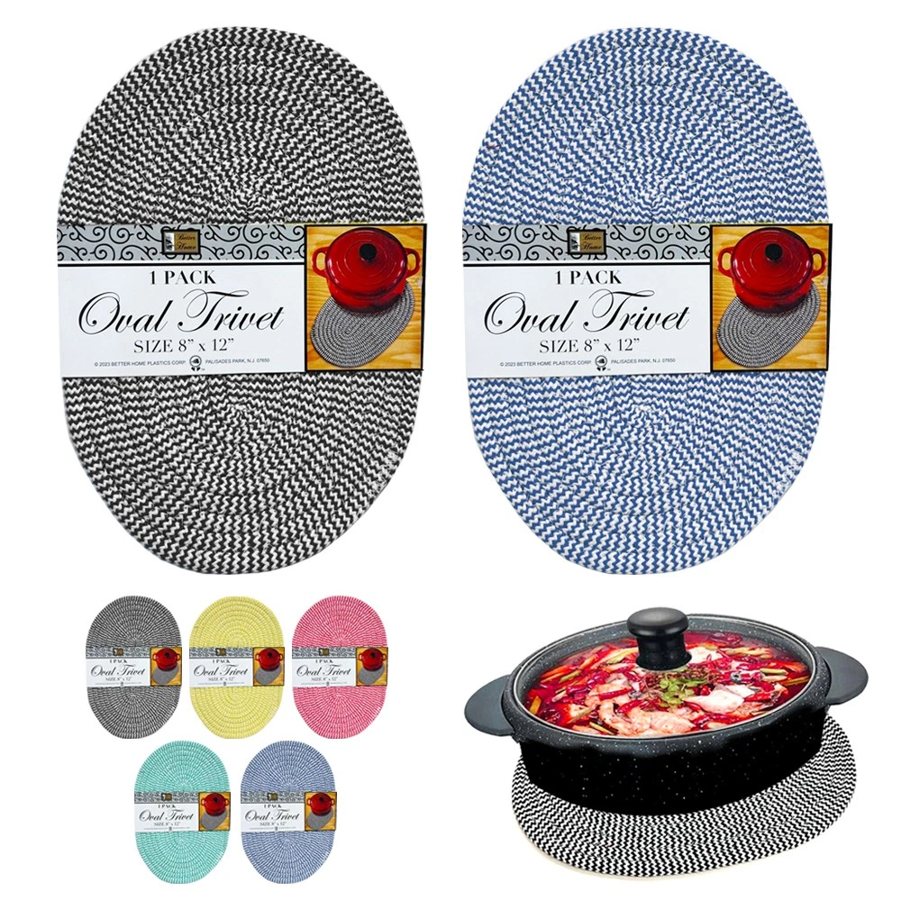 [Dalton] Oval Iron Trivet With Antique Black Finish - Plant Motif Design, 6x9.4x7.1 Inches, For Hot Pots & Serving