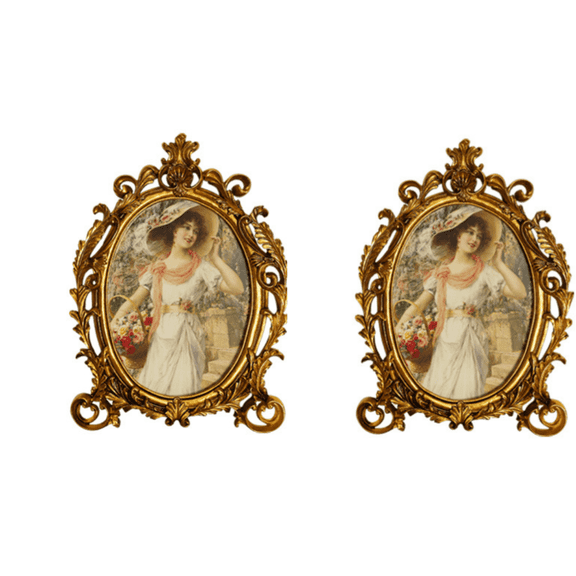 2 Pack Oval Vintage Picture Frame 5 x 7 Inch Gold Antique Picture Frames, Resin Picture Frame With High Definition Glass For Home Decor, Photo Gallery, Art