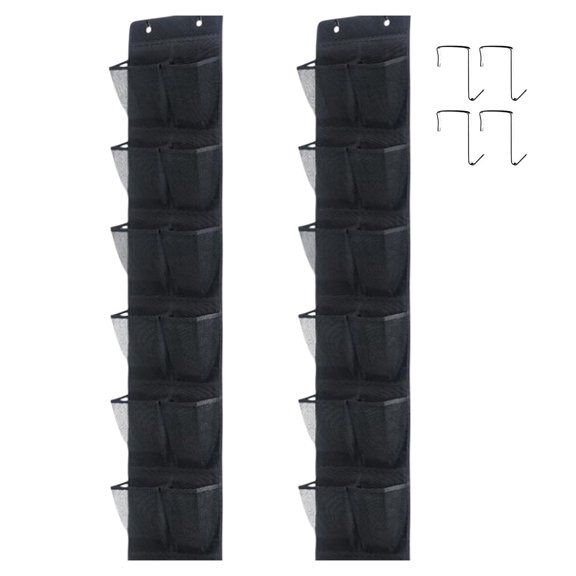 2 Pack Over‑Door Hanging Organizer,12 Large Mesh Pockets with Metal Hooks