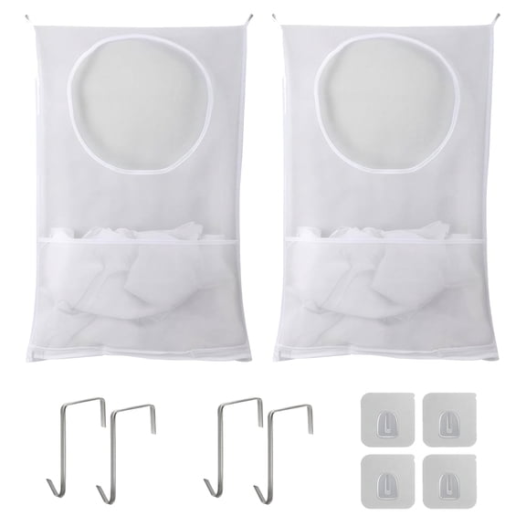 2 Pack Over The Door Laundry Hamper Bag with Zipper & Side Pockets